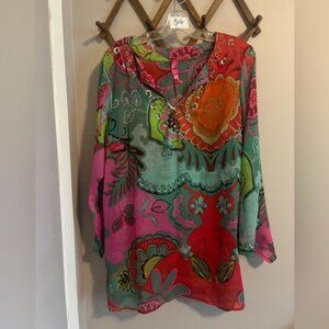 Folia swim wear cover up sheer bright and bold colours perfect resortwear L